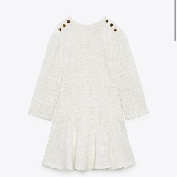 Zara White Tweed Peplum Side Gold Buttons Structured
Mini Dress Sz S fit & flare - Picture 5 of 15